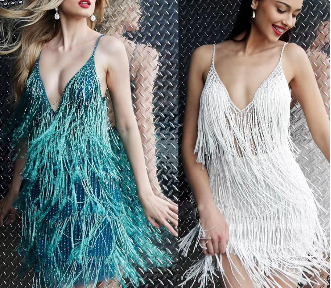 Low-cut V-neck Fashion Fringe Dress