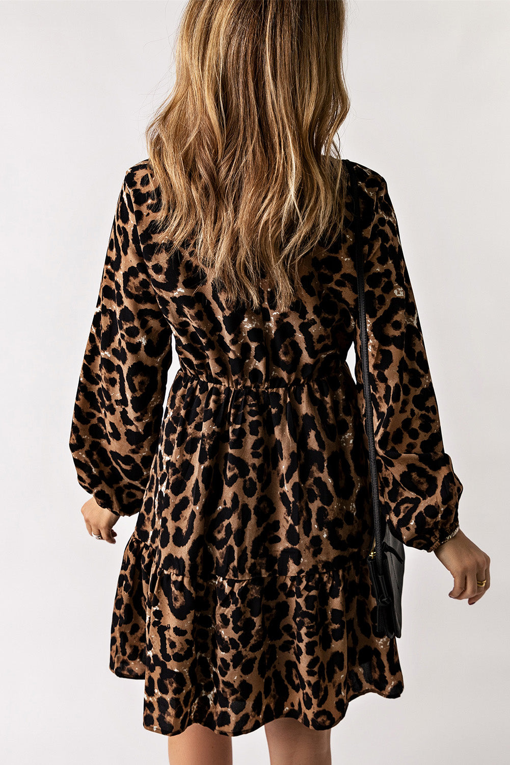 Leopard V-Neck Balloon Sleeve Mini Dress