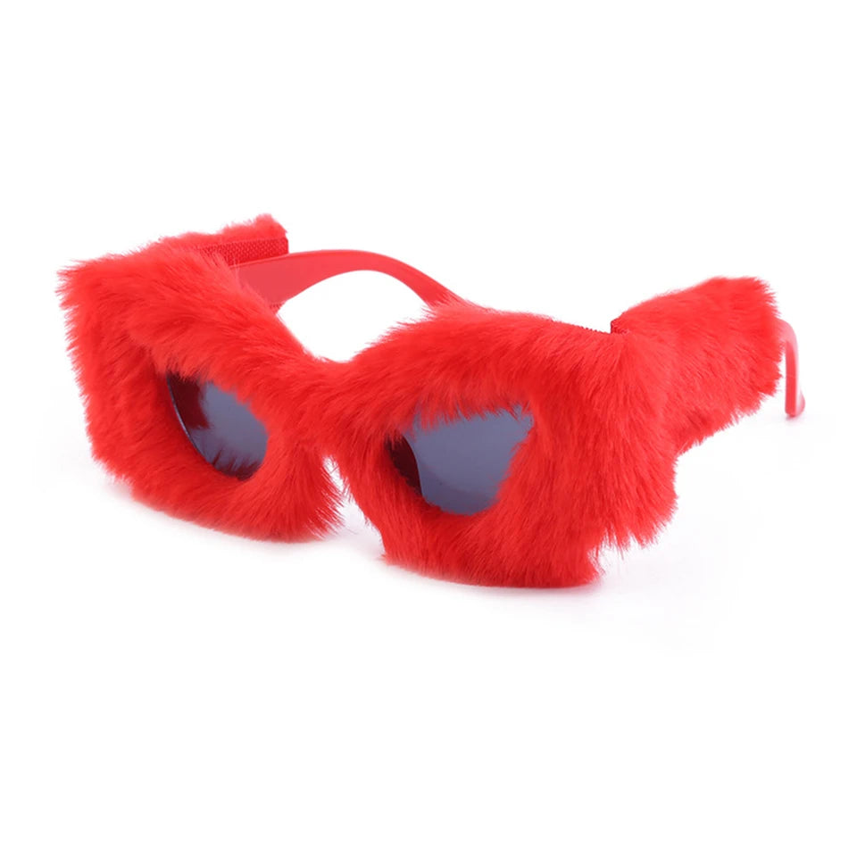 Women Plush Fuzzy Cat Eye Sunglasses Punk Soft Velvet Shades Ladies Handmade Party Masquerade Eyewear