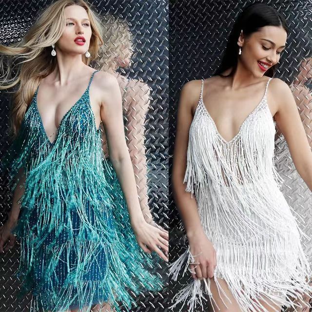 Low-cut V-neck Fashion Fringe Dress