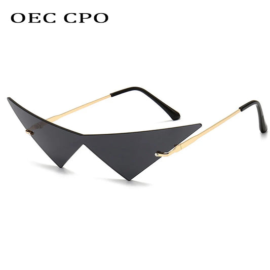 Oversized Cat Eye Rimless Sun Glasses  Unisex Trend Triangle Eyewear UV400