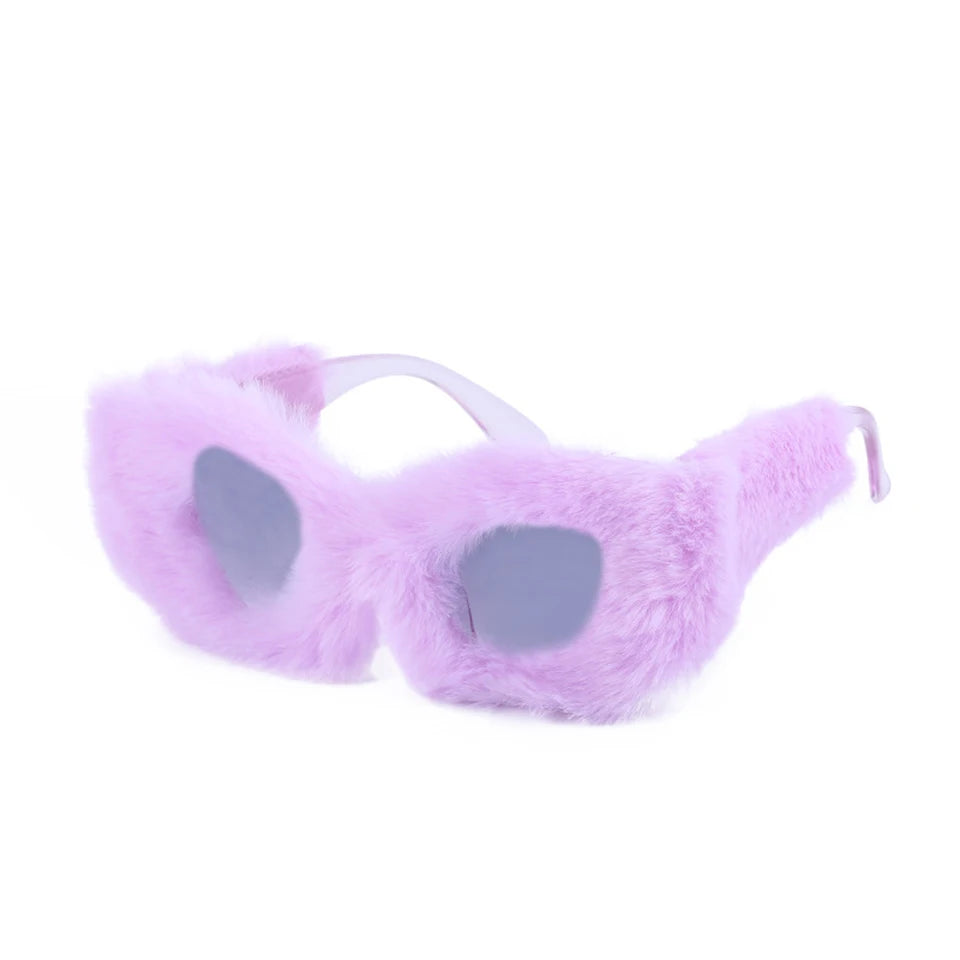 Women Plush Fuzzy Cat Eye Sunglasses Punk Soft Velvet Shades Ladies Handmade Party Masquerade Eyewear