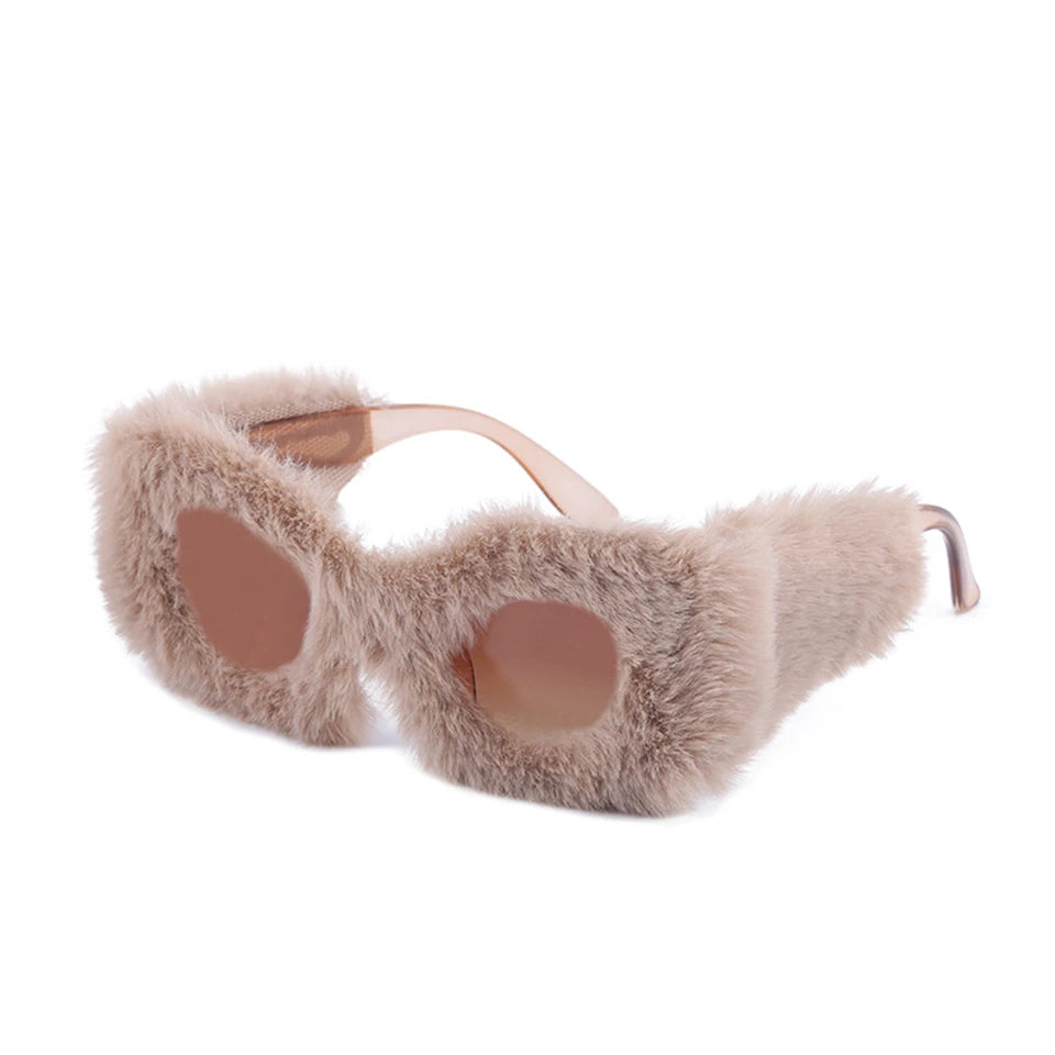 Women Plush Fuzzy Cat Eye Sunglasses Punk Soft Velvet Shades Ladies Handmade Party Masquerade Eyewear