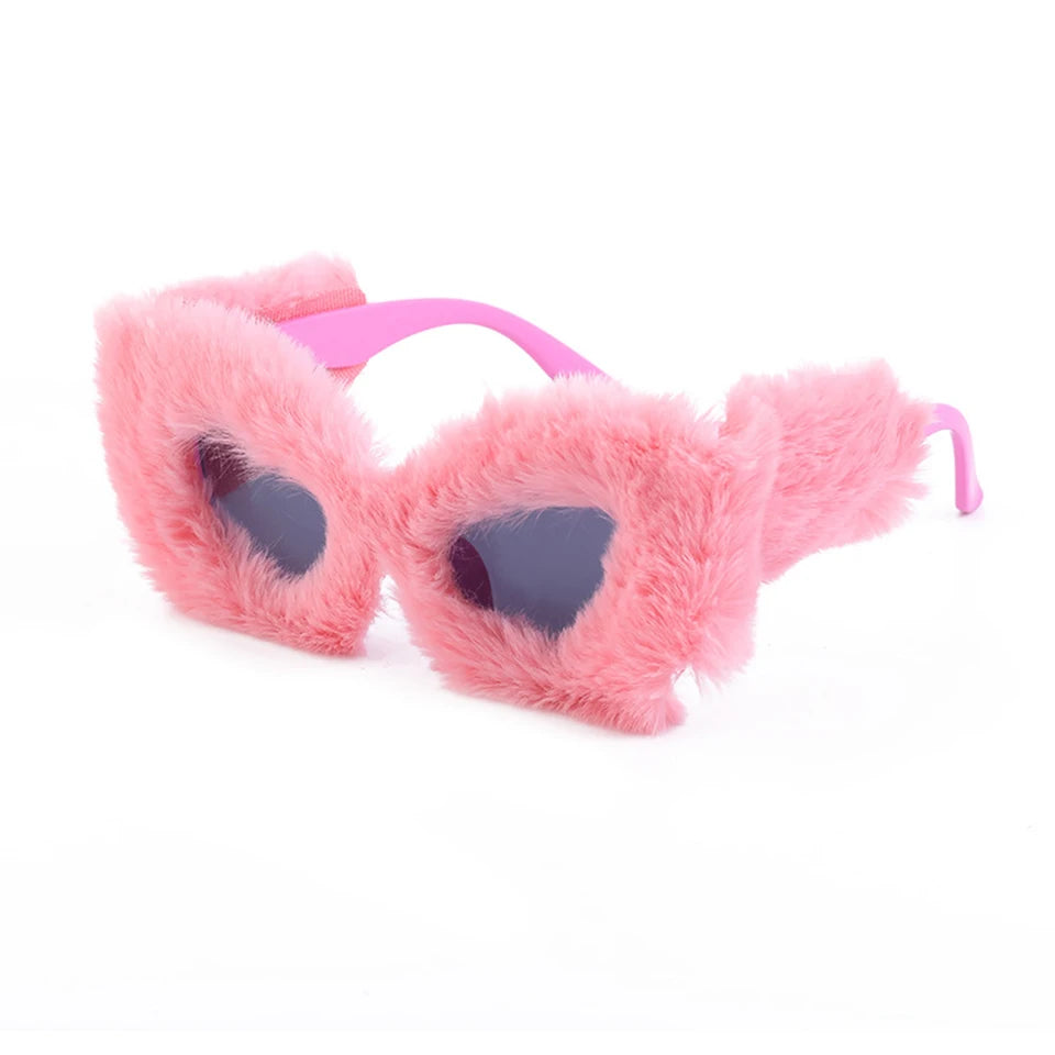 Women Plush Fuzzy Cat Eye Sunglasses Punk Soft Velvet Shades Ladies Handmade Party Masquerade Eyewear