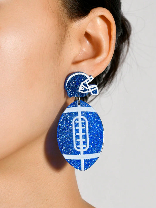 Football Season Big Blue Sport Ball Game Earrings Jewelry